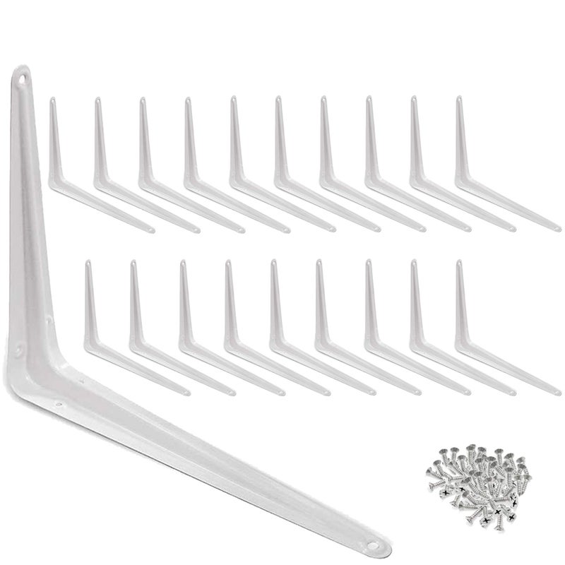WideskallÂ® Metal 8" x 10" inch Wall Corner Angle Shelving Shelf Brackets, White, Pack of 20 - Image 1